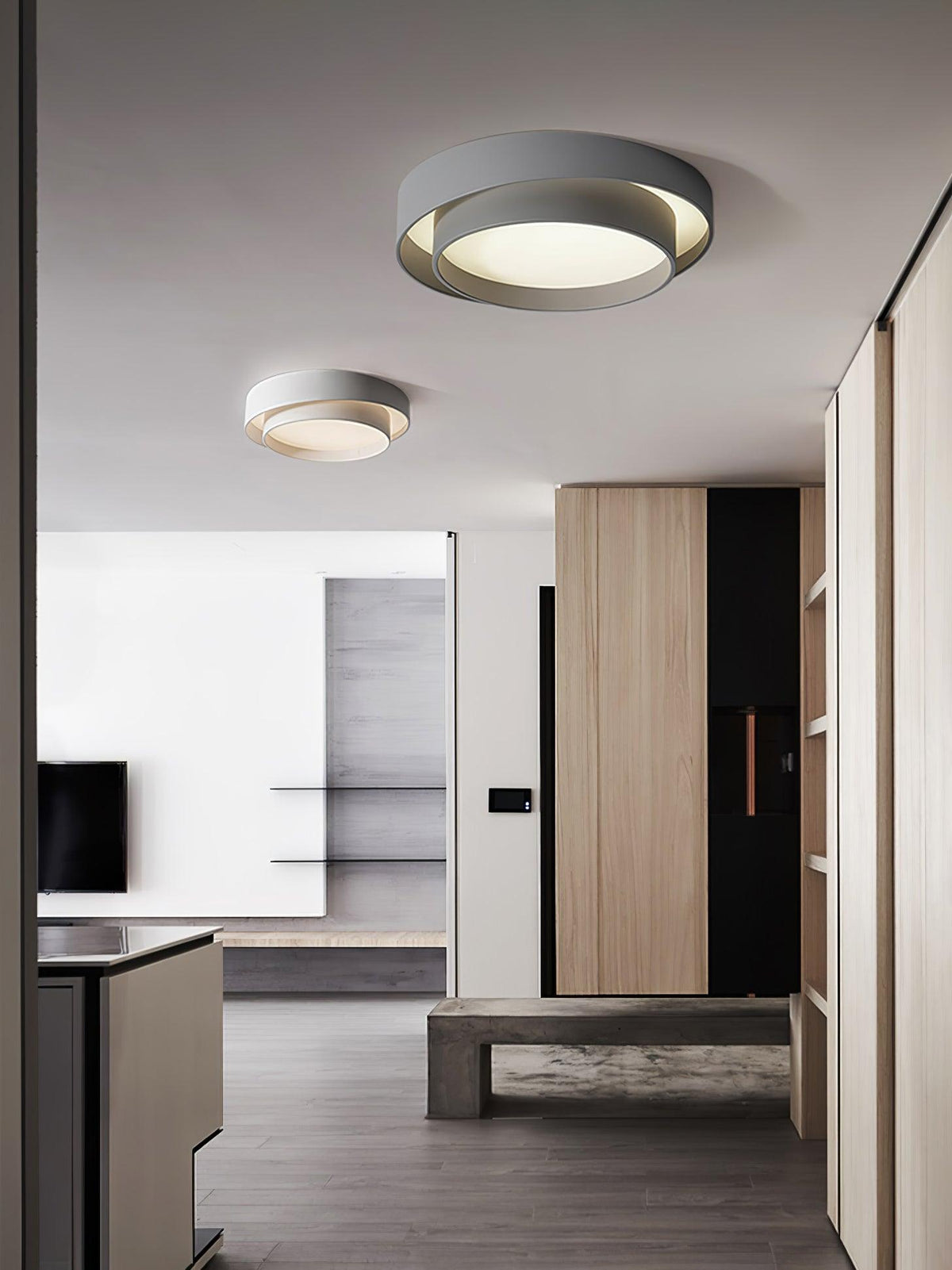 Flush Mount LED Ceiling Light Round Low-Profile Fixture Black White Gray 16 20 24 Inch Diameter for Bedroom Hall Kitchen Foyer