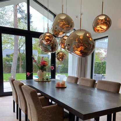 Hanging Dome Shade with Reflective Finish – Adjustable Drop Fixture for Kitchen Island, Dining Room, Bedroom – Metal Construction with E26 S