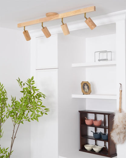 Plug-In LED Rail Light 16.5 Inch Wood Metal Warm White 3000K Adjustable Spotlights Ceiling Wall Mount Home Accent Fixture