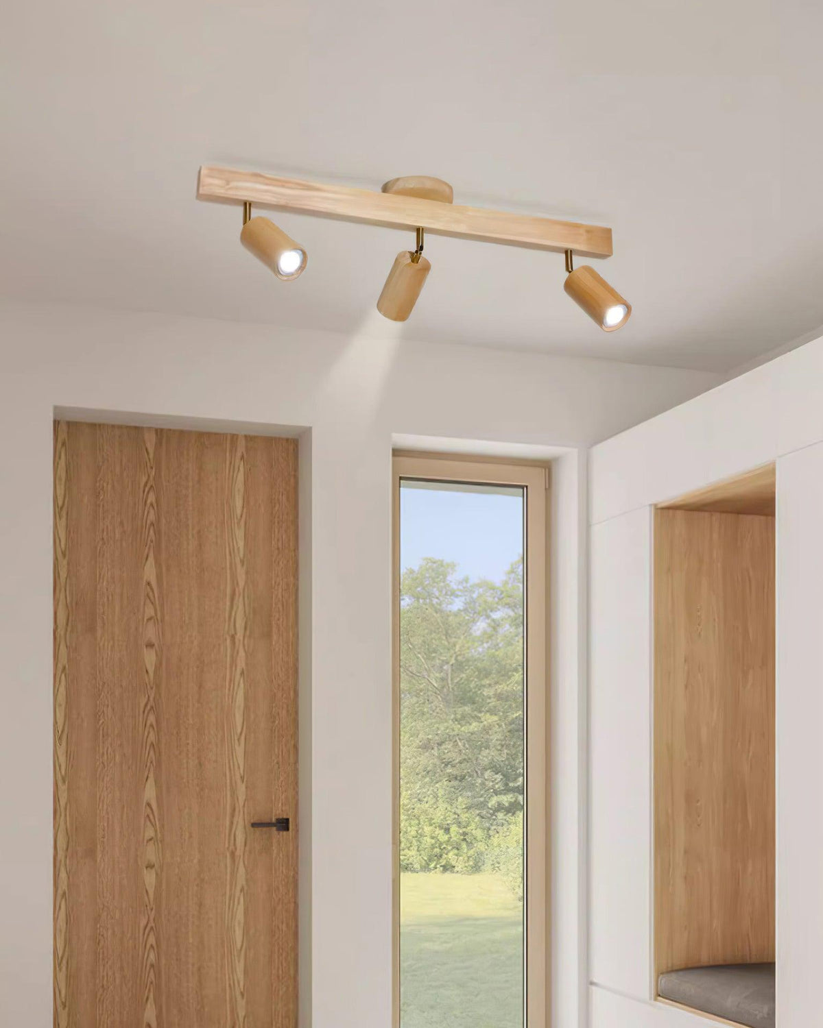 Plug-In LED Rail Light 16.5 Inch Wood Metal Warm White 3000K Adjustable Spotlights Ceiling Wall Mount Home Accent Fixture