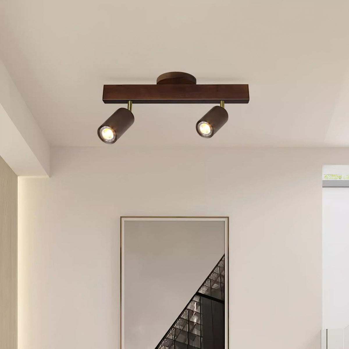 Adjustable LED Track Light 39 in Wood Finish Spotlight Bar Ceiling Mount for Kitchen Living Room Hallway Dining Room Modern Scandinavian Hom