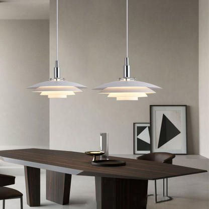 Tiered Metal Shade Hanging Light 15 in Black for Kitchen Island Dining Room Over Table Nordic Modern Minimalist Ceiling Fixture Adjustable C