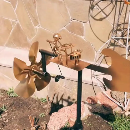 Musical Wind Spinner Stake Rustic Steel Rotating Weathervane for Yard Patio Balcony Garden 27.5 Inch Guitarist Drummer Outdoor Decor