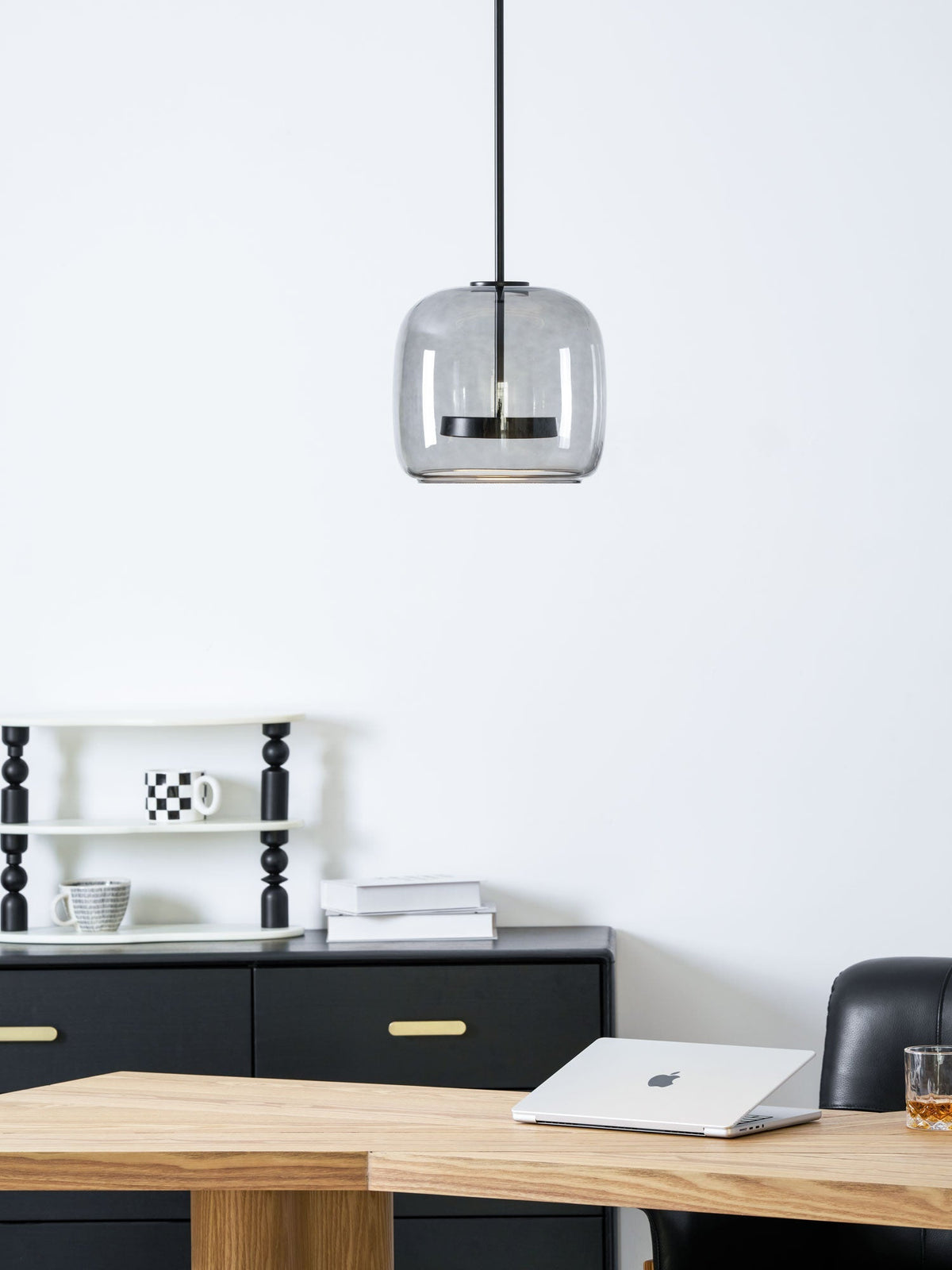 LED Drop Ceiling Lamp with Smoked Glass Shade for Dining Room & Island – Adjustable Cord, Integrated Bulb, Choice of Kelvin Tones