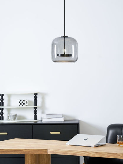 LED Drop Ceiling Lamp with Smoked Glass Shade for Dining Room & Island – Adjustable Cord, Integrated Bulb, Choice of Kelvin Tones