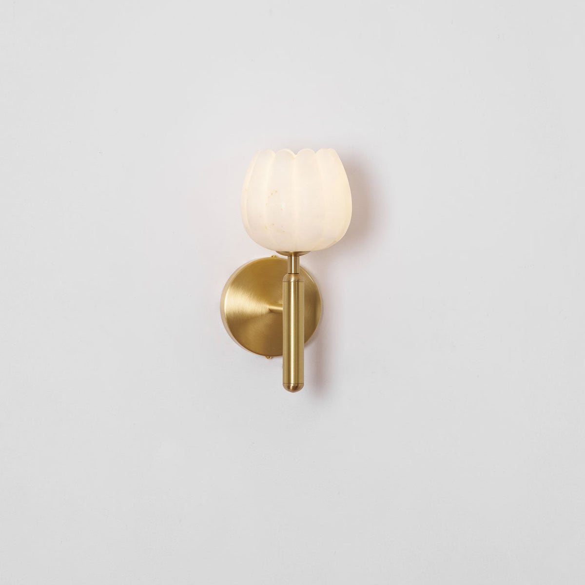 LED Wall Sconce with Alabaster Shade Brass Finish 12 in Indoor Accent Light for Bedroom Hallway Living Room Modern Floral Design E12 Base 15
