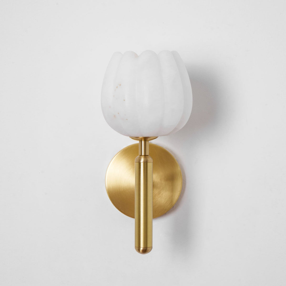 LED Wall Sconce with Alabaster Shade Brass Finish 12 in Indoor Accent Light for Bedroom Hallway Living Room Modern Floral Design E12 Base 15