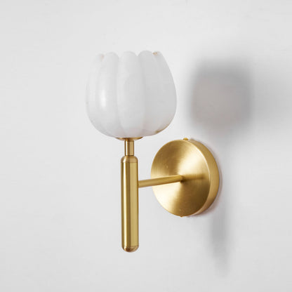 LED Wall Sconce with Alabaster Shade Brass Finish 12 in Indoor Accent Light for Bedroom Hallway Living Room Modern Floral Design E12 Base 15