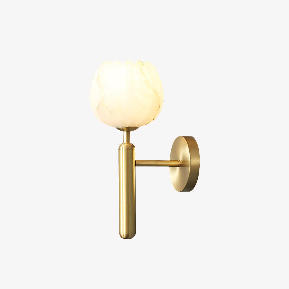 LED Wall Sconce with Alabaster Shade Brass Finish 12 in Indoor Accent Light for Bedroom Hallway Living Room Modern Floral Design E12 Base 15