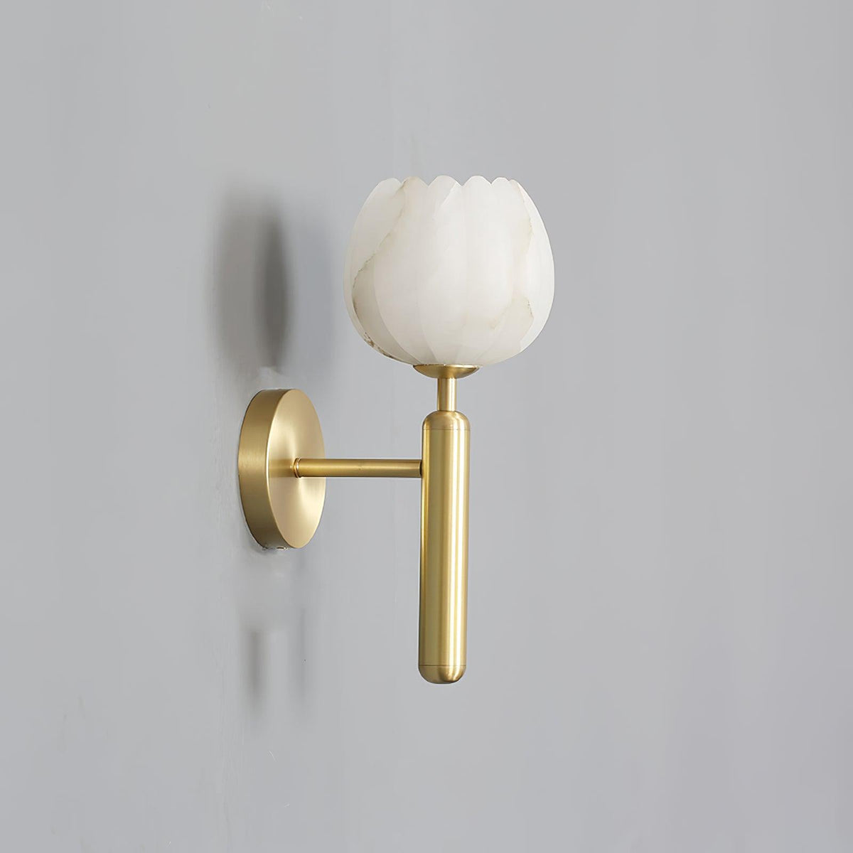 LED Wall Sconce with Alabaster Shade Brass Finish 12 in Indoor Accent Light for Bedroom Hallway Living Room Modern Floral Design E12 Base 15