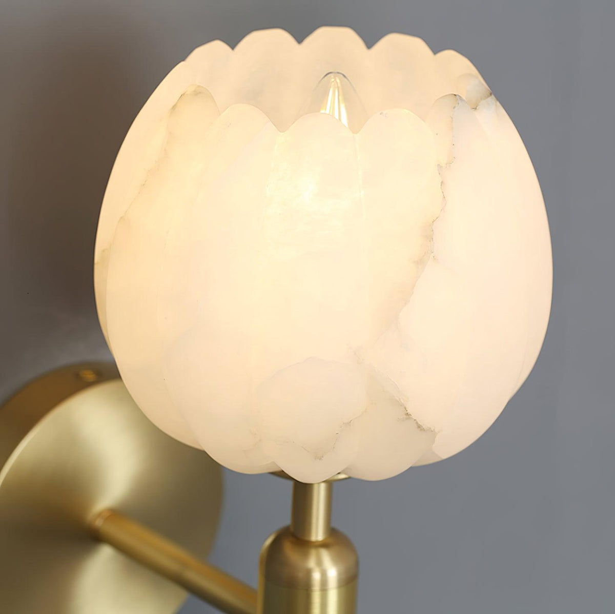 LED Wall Sconce with Alabaster Shade Brass Finish 12 in Indoor Accent Light for Bedroom Hallway Living Room Modern Floral Design E12 Base 15