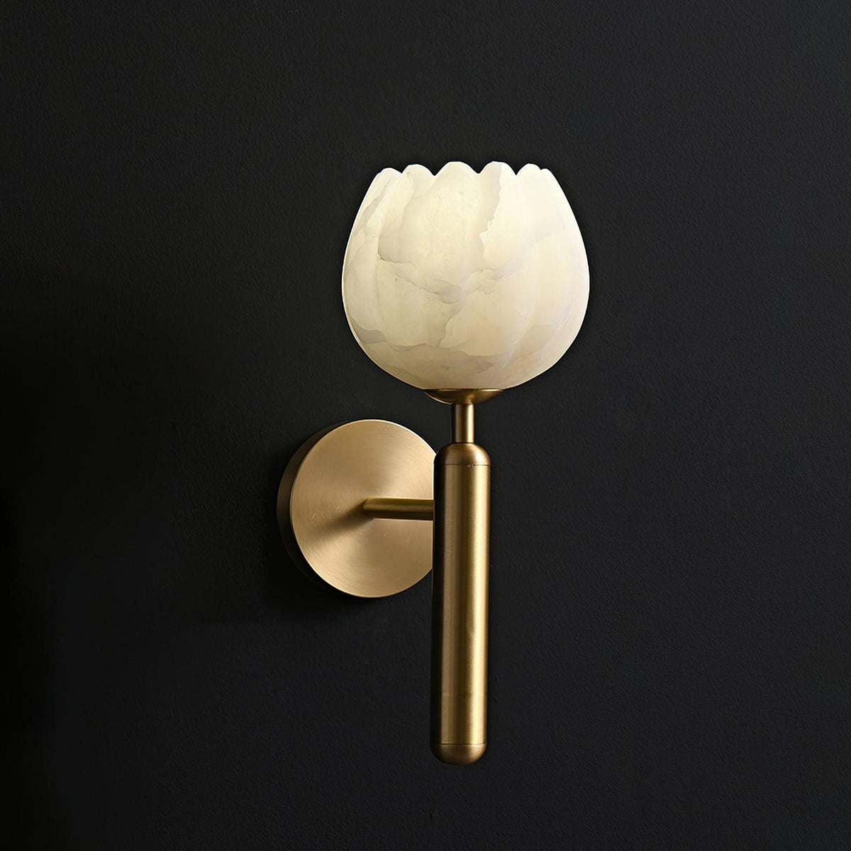 LED Wall Sconce with Alabaster Shade Brass Finish 12 in Indoor Accent Light for Bedroom Hallway Living Room Modern Floral Design E12 Base 15