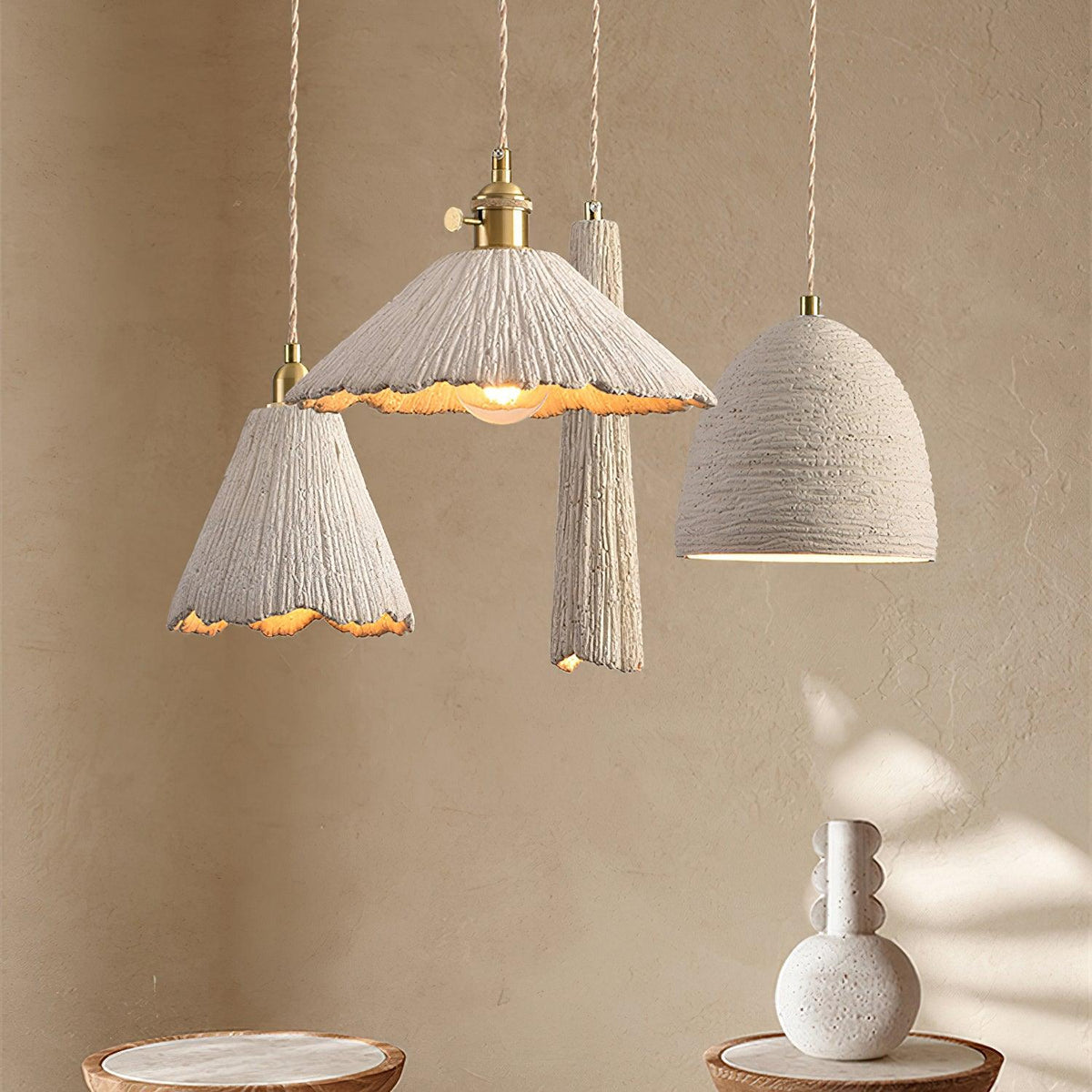 Industrial Concrete Hanging Light Fixture with Adjustable Cord for Kitchen Island Breakfast Bar Dining Area Counter Modern Gray Cement Suspe