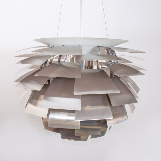 Sculptural Metal Shade Hanging Fixture 20 in Adjustable Height Overhead Lighting for Dining Room Kitchen Island Entryway Warm Glow Installat