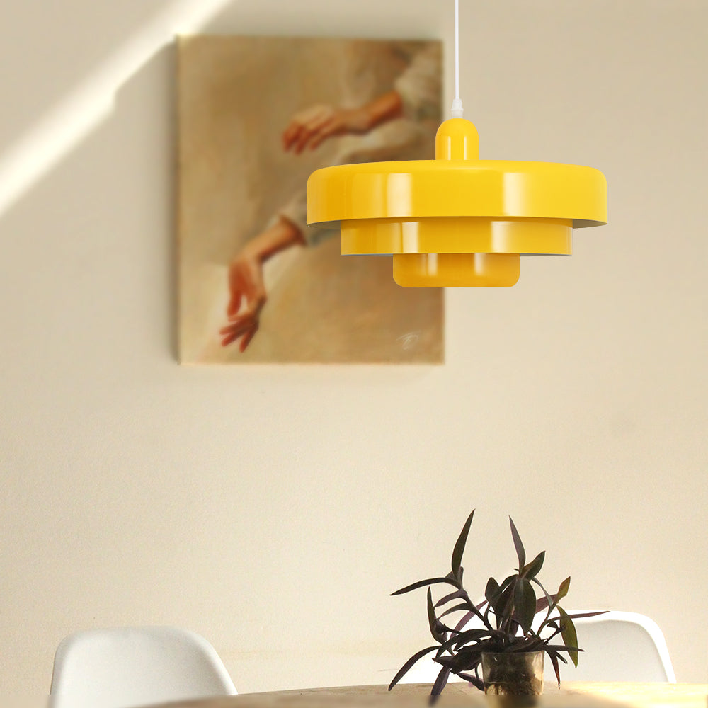 Round Metal Pendant Light 14-Inch Industrial Farmhouse Ceiling Fixture for Kitchen Island Dining Room Bedroom E26 Socket Green Orange