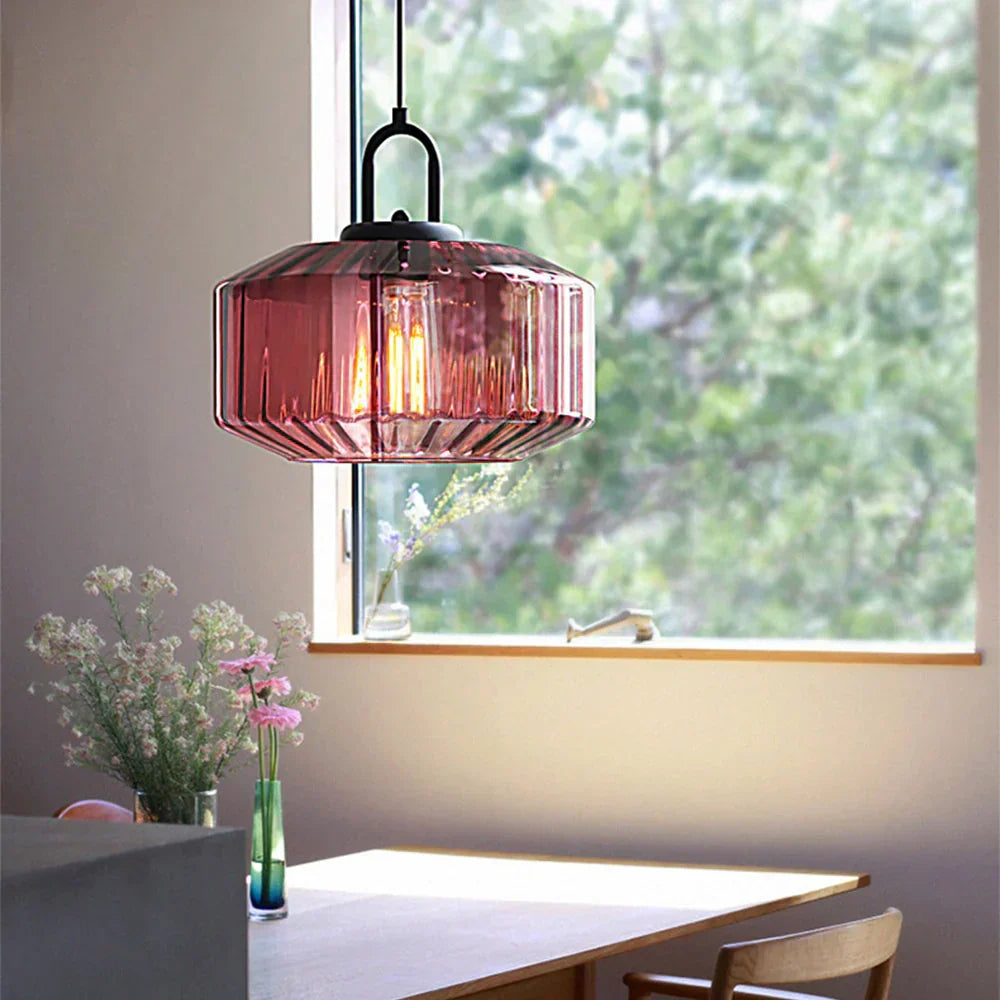 Suspension artisanale en verre en forme de goutte, abat-jour rayé vert de 28 cm pour tables de salle à manger et îlots de cuisine, luminaire suspendu compact, éclairage LED d'ambiance