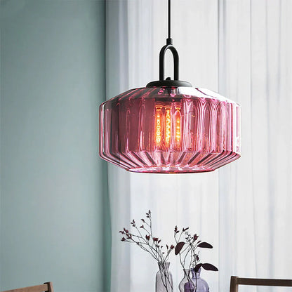 Suspension artisanale en verre en forme de goutte, abat-jour rayé vert de 28 cm pour tables de salle à manger et îlots de cuisine, luminaire suspendu compact, éclairage LED d'ambiance