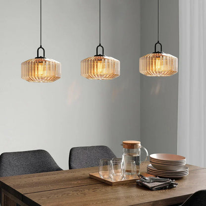 Suspension artisanale en verre en forme de goutte, abat-jour rayé vert de 28 cm pour tables de salle à manger et îlots de cuisine, luminaire suspendu compact, éclairage LED d'ambiance