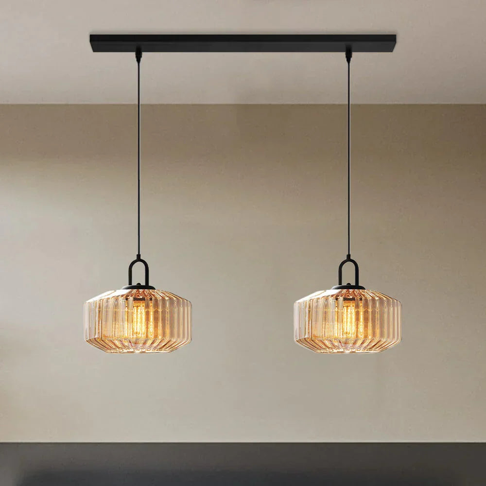 Suspension artisanale en verre en forme de goutte, abat-jour rayé vert de 28 cm pour tables de salle à manger et îlots de cuisine, luminaire suspendu compact, éclairage LED d'ambiance