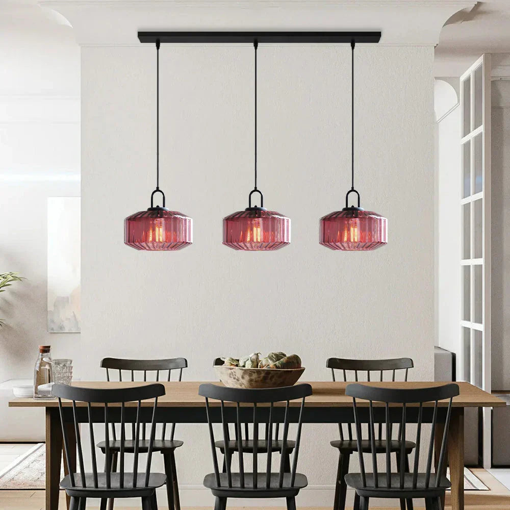 Suspension artisanale en verre en forme de goutte, abat-jour rayé vert de 28 cm pour tables de salle à manger et îlots de cuisine, luminaire suspendu compact, éclairage LED d'ambiance