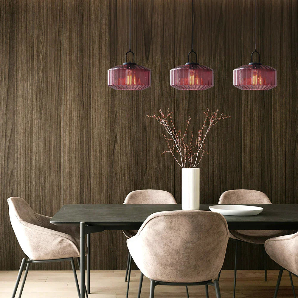 Suspension artisanale en verre en forme de goutte, abat-jour rayé vert de 28 cm pour tables de salle à manger et îlots de cuisine, luminaire suspendu compact, éclairage LED d'ambiance