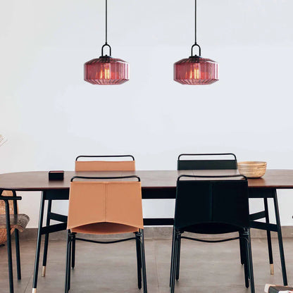 Suspension artisanale en verre en forme de goutte, abat-jour rayé vert de 28 cm pour tables de salle à manger et îlots de cuisine, luminaire suspendu compact, éclairage LED d'ambiance