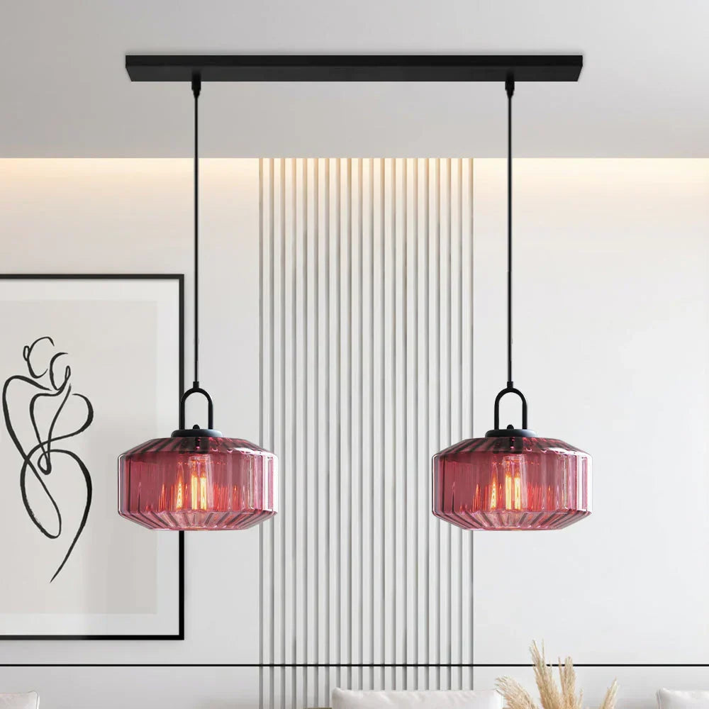 Suspension artisanale en verre en forme de goutte, abat-jour rayé vert de 28 cm pour tables de salle à manger et îlots de cuisine, luminaire suspendu compact, éclairage LED d'ambiance
