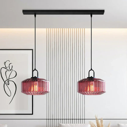 Suspension artisanale en verre en forme de goutte, abat-jour rayé vert de 28 cm pour tables de salle à manger et îlots de cuisine, luminaire suspendu compact, éclairage LED d'ambiance