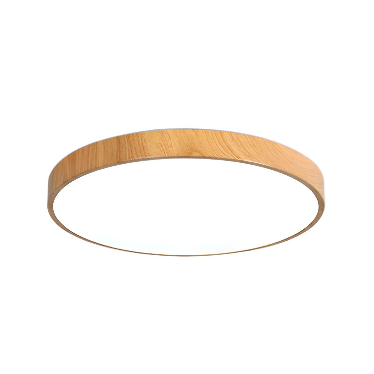 LED Flush Mount Fixture with Wood-Effect Trim 16-Inch White for Bedroom Kitchen Hallway Low Profile Integrated Ceiling Light