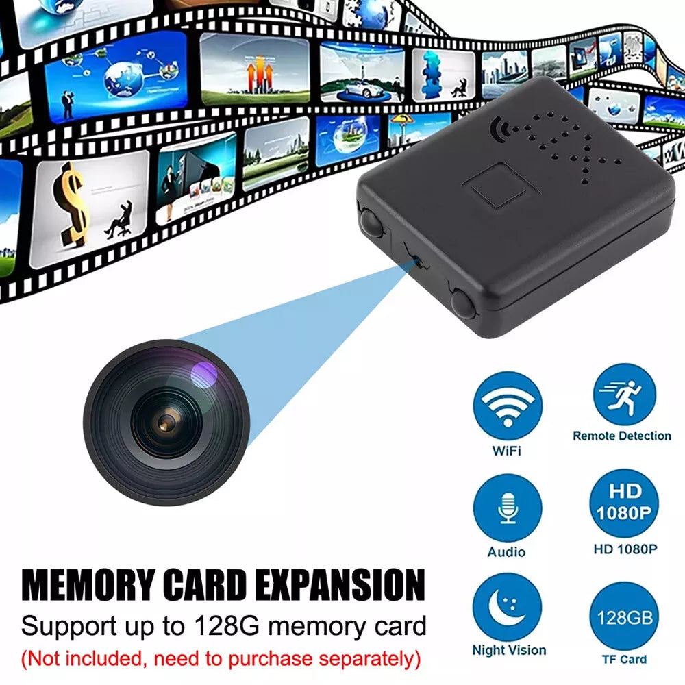 Compact WiFi Security Camera 1080p HD Motion Detection Night Vision Remote Monitor for Home Nursery Pet Surveillance Indoor Covert Recording