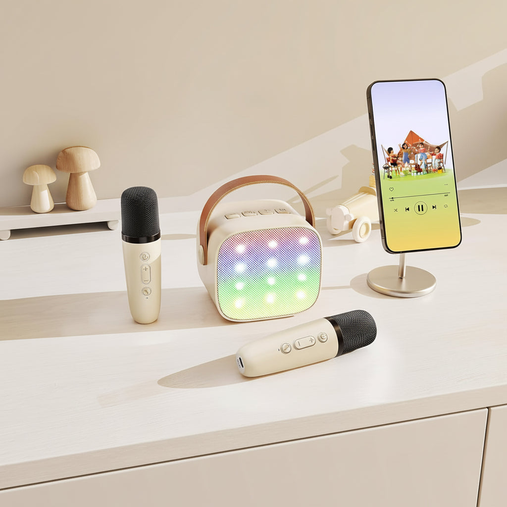 Portable Karaoke Machine | Bluetooth Speaker with Wireless Microphones & LED Lights for Fun Singing