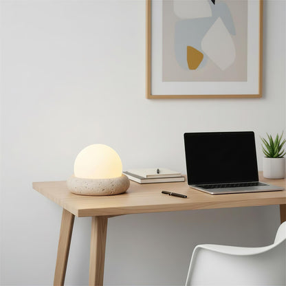 Rechargeable LED Accent Lamp Natural Stone Base Frosted Shade Wireless Remote Three Color Settings Bedroom Nightstand Desk Living Room Cordl