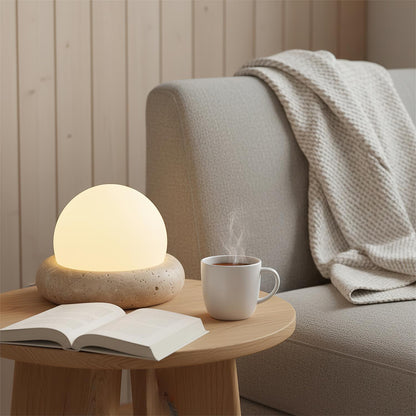 Rechargeable LED Accent Lamp Natural Stone Base Frosted Shade Wireless Remote Three Color Settings Bedroom Nightstand Desk Living Room Cordl