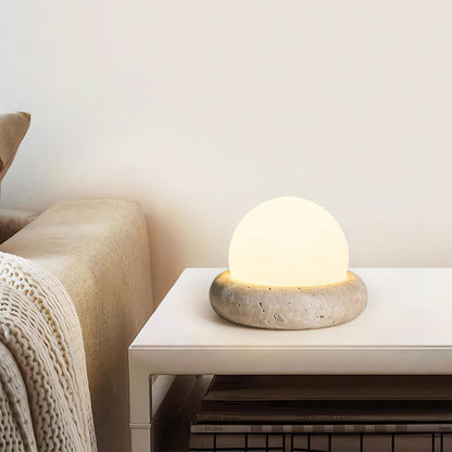 Rechargeable LED Accent Lamp Natural Stone Base Frosted Shade Wireless Remote Three Color Settings Bedroom Nightstand Desk Living Room Cordl