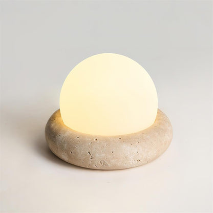 Rechargeable LED Accent Lamp Natural Stone Base Frosted Shade Wireless Remote Three Color Settings Bedroom Nightstand Desk Living Room Cordl