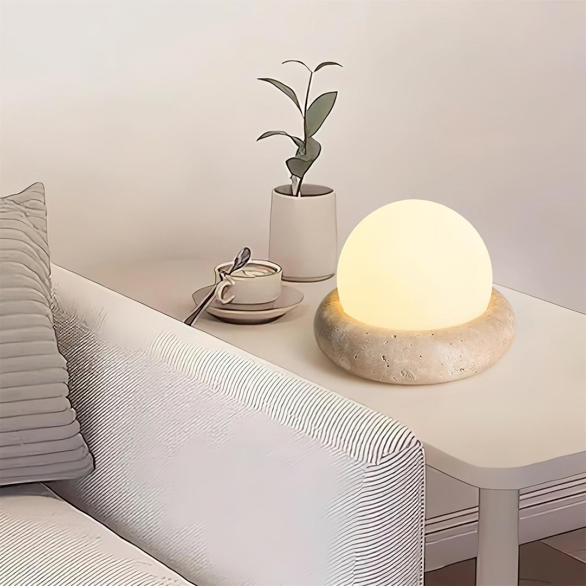 Rechargeable LED Accent Lamp Natural Stone Base Frosted Shade Wireless Remote Three Color Settings Bedroom Nightstand Desk Living Room Cordl