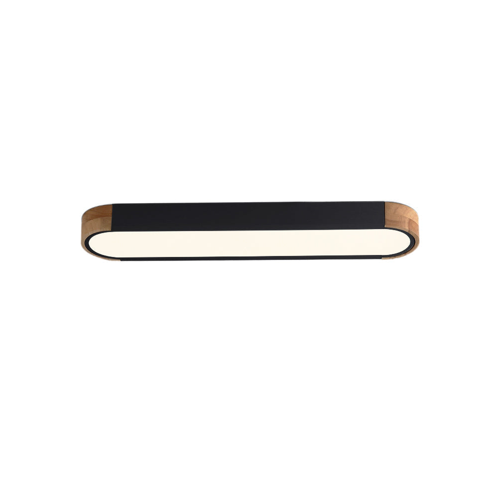 Plafonnier LED ovale fin avec détails en bois | Luminaire encastré à intensité variable pour salon et chambre | Lustre moderne extra-plat | Câblage fixe