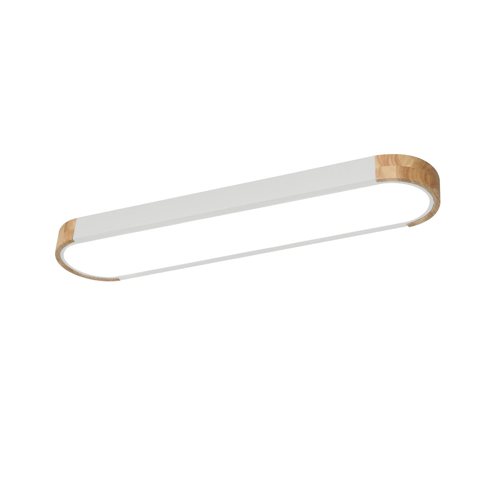 Plafonnier LED ovale fin avec détails en bois | Luminaire encastré à intensité variable pour salon et chambre | Lustre moderne extra-plat | Câblage fixe