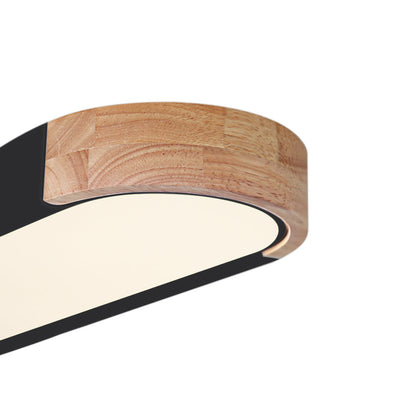 Plafonnier LED ovale fin avec détails en bois | Luminaire encastré à intensité variable pour salon et chambre | Lustre moderne extra-plat | Câblage fixe