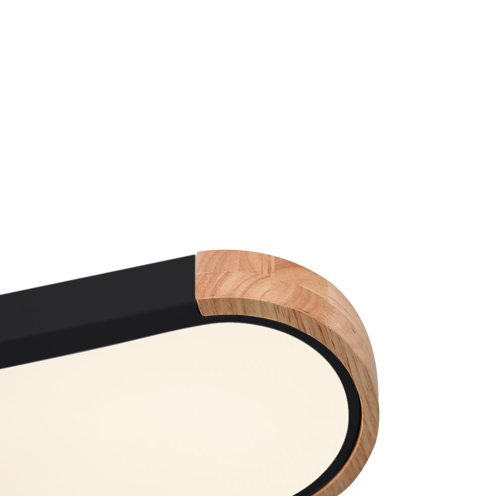 Plafonnier LED ovale fin avec détails en bois | Luminaire encastré à intensité variable pour salon et chambre | Lustre moderne extra-plat | Câblage fixe