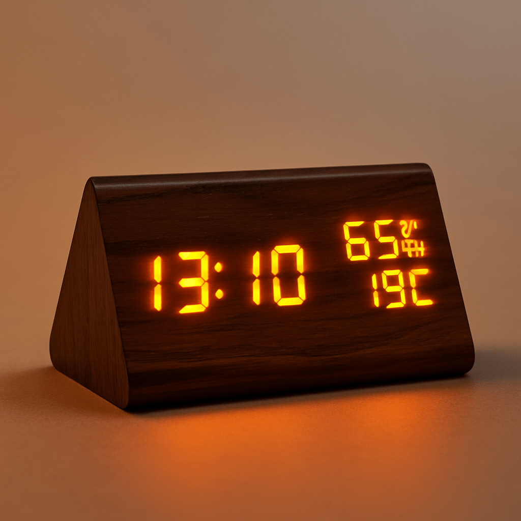Minimalist Digital Wall Clock with Adjustable Brightness | Sleek Wooden Design for Modern Spaces
