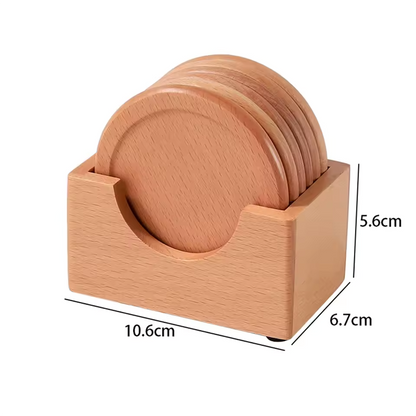 Minimalist Japanese Coaster Set – 6 Walnut and Beech Coasters with Holder for Home Decor