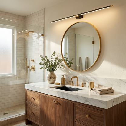 LED Bathroom Mirror Light 27 in Rechargeable Dimmable Wall Sconce Black Gold Wireless Touch Control Vanity Fixture for Powder Room