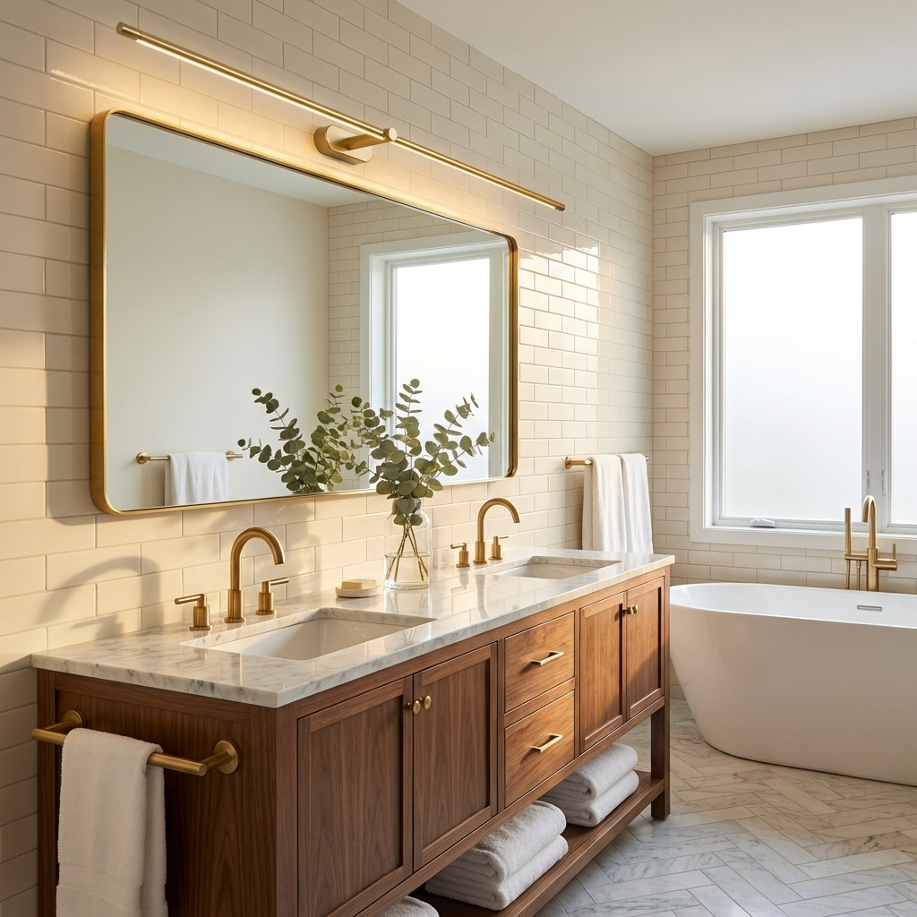 LED Bathroom Mirror Light 27 in Rechargeable Dimmable Wall Sconce Black Gold Wireless Touch Control Vanity Fixture for Powder Room