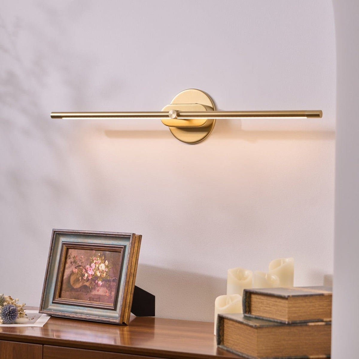 Rechargeable LED Wall Sconce Light with Touch Dimmer Switch for Bedroom Bathroom Mirror Vanity Hallway No Wiring Cordless Modern Linear