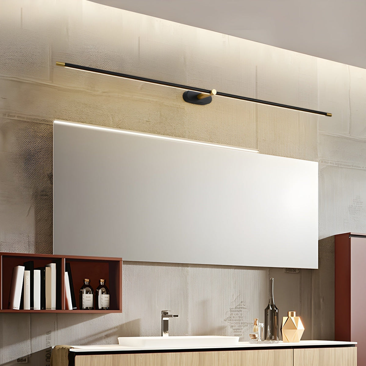 Rechargeable LED Wall Sconce Light with Touch Dimmer Switch for Bedroom Bathroom Mirror Vanity Hallway No Wiring Cordless Modern Linear