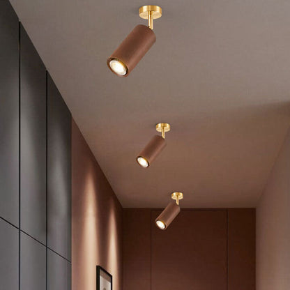 Minimalist Walnut Wood Spotlight | LED Semi-Recessed Ceiling Light for Modern Illumination