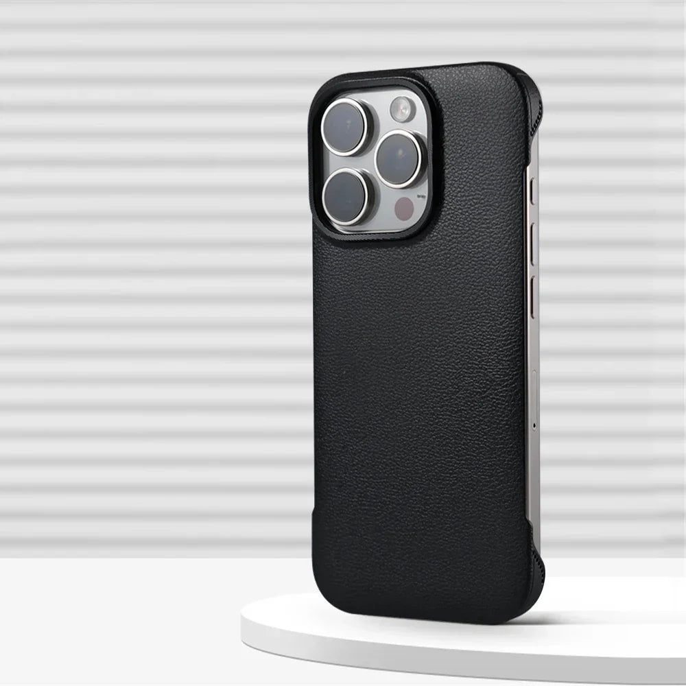 Slim Leather iPhone Case with MagSafe Compatibility – Stitched Edges, Raised Lens Guard, Non-Slip Grip for iPhone 13, 14, 15, 16 Pro Max