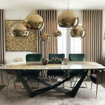 Mirror Ball Pendant Light – Modern Kitchen Pendant Lighting in Gold and Chrome, Adjustable Height, Reflective Design