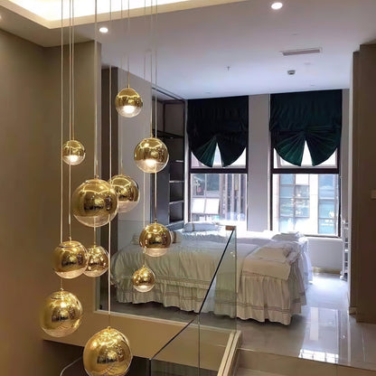Mirror Ball Pendant Light – Modern Kitchen Pendant Lighting in Gold and Chrome, Adjustable Height, Reflective Design